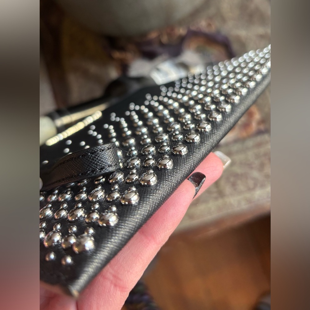 Authentic Michael Kors Black /Silver Studded leather zip top Clutch/Wristlet - Picture 4 of 9